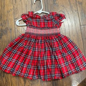 Red tartan infant smocked dress